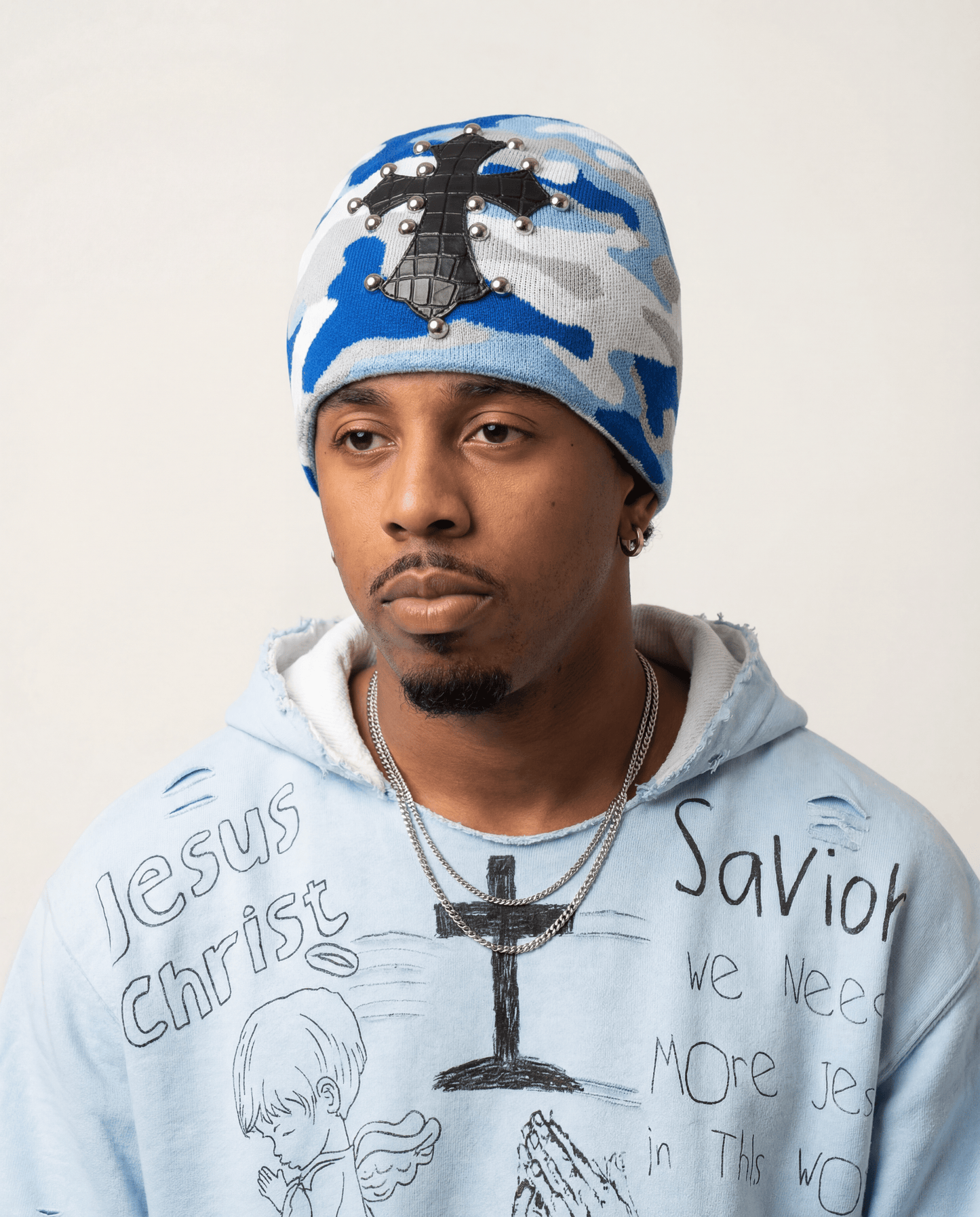 Blue Camo Studded Beanie - Holy Spirit Clothing Co.