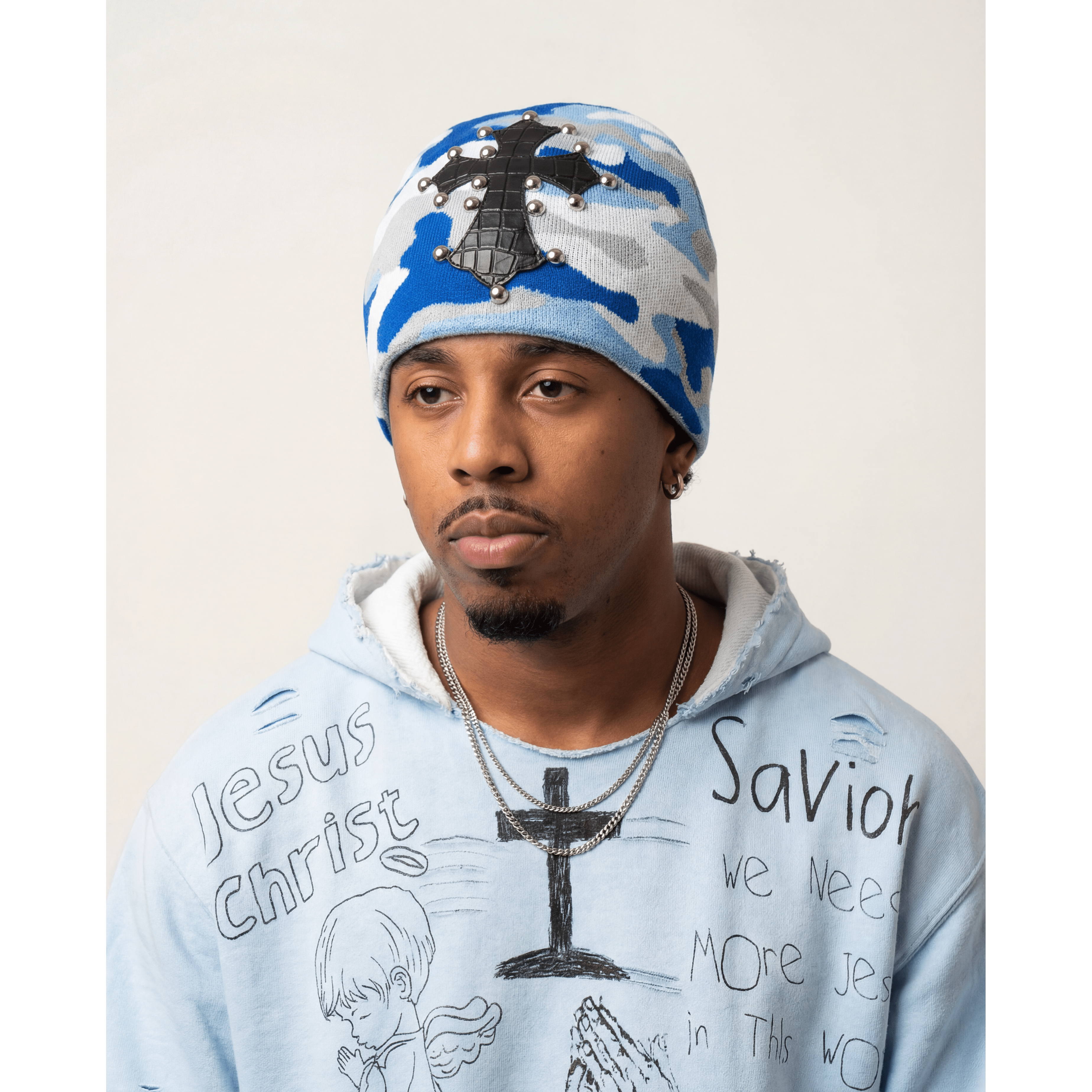 Blue Camo Studded Beanie - Holy Spirit Clothing Co.
