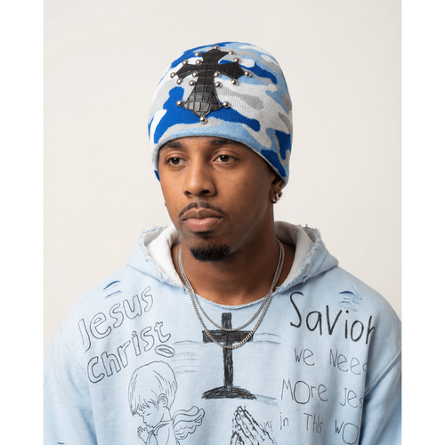 Blue Camo Studded Beanie - Holy Spirit Clothing Co.