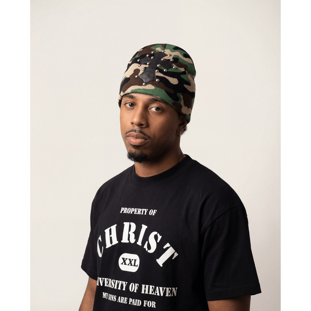 Green Camo Studded Beanie - Holy Spirit Clothing Co.