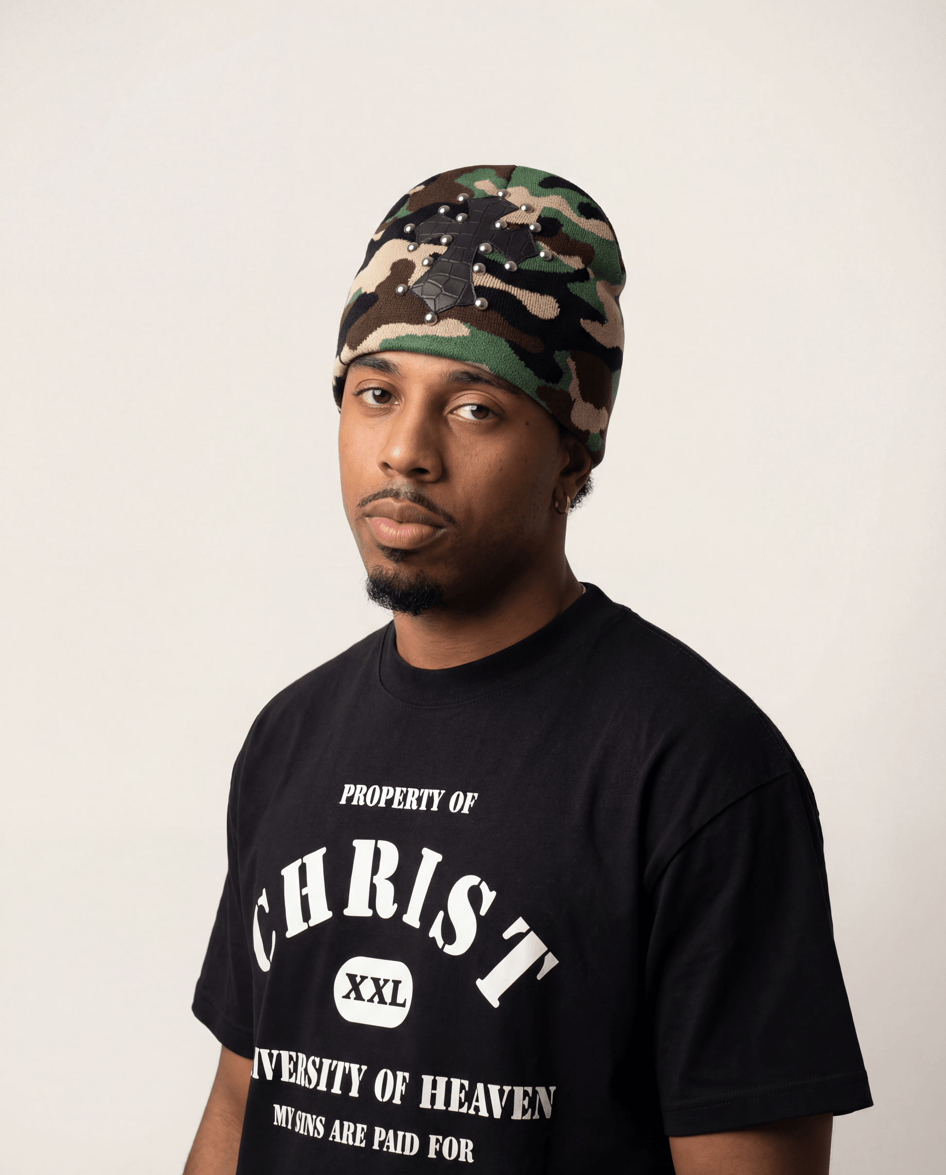 Green Camo Studded Beanie - Holy Spirit Clothing Co.