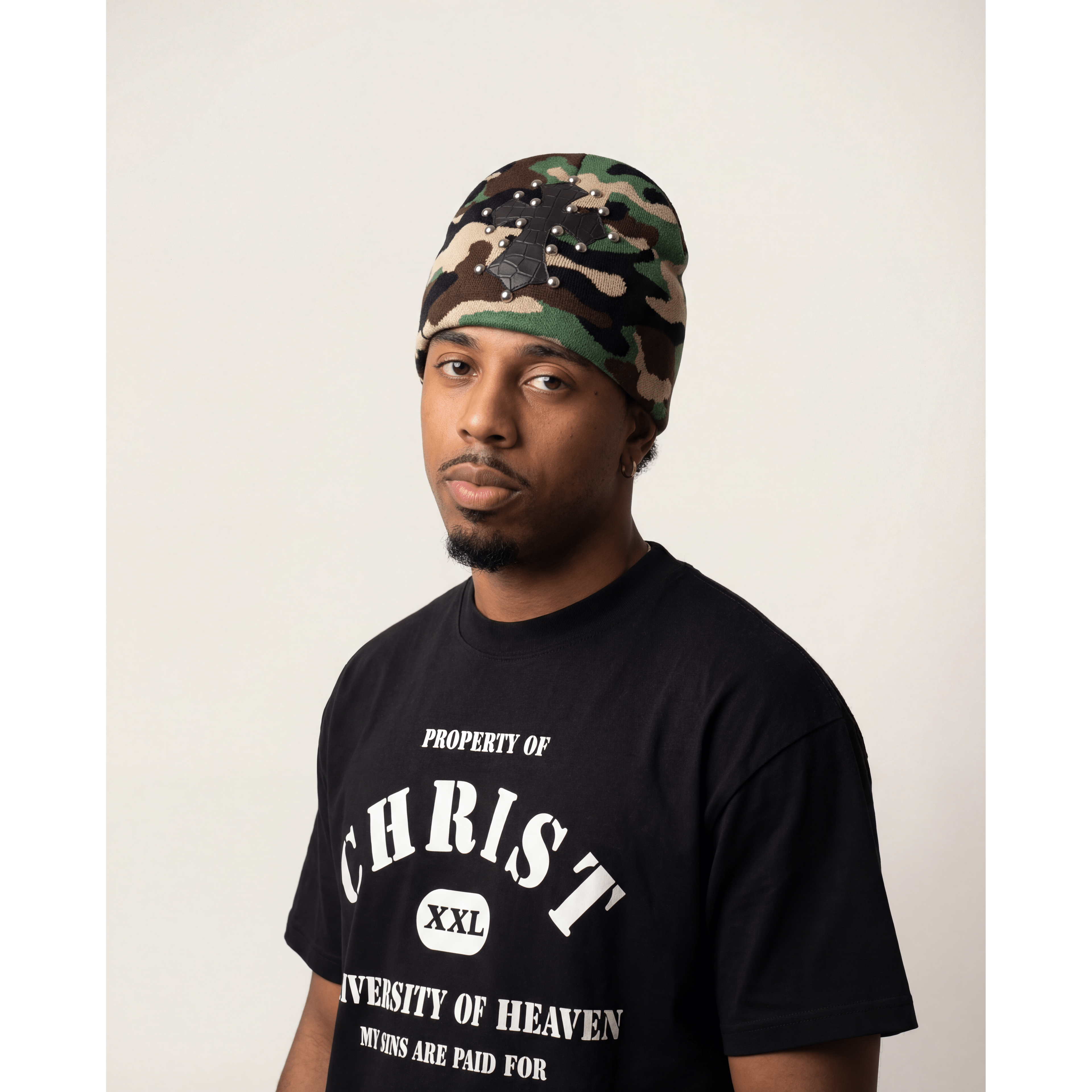 Green Camo Studded Beanie - Holy Spirit Clothing Co.