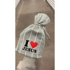 I Love Jesus (Ash) Tie Beanie - Holy Spirit Clothing Co.